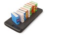 A mobile phone and language book stacks 3d illustration.