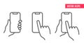 Mobile Phone Line Icon.nHand holding smartphone.