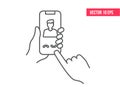 Mobile Phone Line Icon. Smartphone or mobile phone ringing in a human`s hand. line icon. Hand holding smartphone