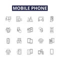 Mobile phone line vector icons and signs. phone, smartphone, handset, cellular, device, Android, iPhone, tablet outline