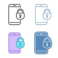 Mobile phone with lock vector outline icon set.