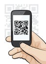 Mobile phone in male hand scanning qr code