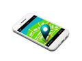 Mobile phone with map and gps application isolated over white Royalty Free Stock Photo