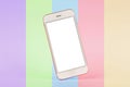 Mobile phone mock up on cororful pastel background, technology and busiess concept