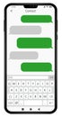 Mobile phone mockup chat application vector template, screen with keyboard dialog service illustration Royalty Free Stock Photo