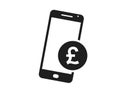 Mobile phone money icon. british pound coin on smart phone