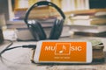Mobile phone with music application Royalty Free Stock Photo