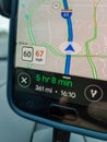 Mobile Phone Navigation using GPS App while driving close up