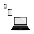 Mobile phone, pad and laptop isolated set, black color Royalty Free Stock Photo