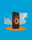 Mobile phone with padlock on screen and binary code. Promotion of a cybersecurity tool for enhanced login security.