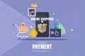 Mobile phone payment icon in flat style. The internet store, online shop, web buying and paying. Smartphone currency Royalty Free Stock Photo