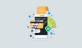 Mobile phone payment icon in flat style. The internet store, online shop, web buying and paying. Smartphone currency Design Royalty Free Stock Photo