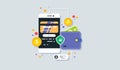 Mobile phone payment icon in flat style. The internet store, online shop, web buying and paying. Smartphone currency Design Royalty Free Stock Photo