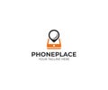 Mobile phone and placemark logo template. Mobile gps navigator vector design