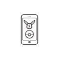 Mobile phone with pokemon go game hand drawn outline doodle icon.