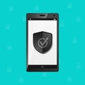 Mobile Phone Protection Security Shield, Internet Firewall Antivirus Concept - Vector Illustration - Isolated On Monochome Royalty Free Stock Photo