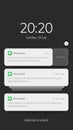 Mobile phone with push notifications or sms messages smartphone, mobile phone with updated check marks, bubbles, on dark