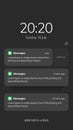 Mobile phone with push notifications or sms messages smartphone, mobile phone with updated check marks, bubbles, on dark