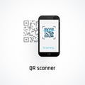 Mobile phone qr code scanning concept. Vector illustration on white background