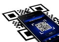 Mobile phone with qr code screen isolated over white