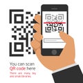 Mobile phone reads the QR code. Royalty Free Stock Photo