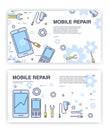 Mobile phone repair. Banners with smartphone and tools. service electronic technic. Royalty Free Stock Photo