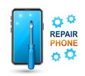 Mobile phone repair service, broken smartphone, tablet device fix. Computer electronics renovation. Technical maintenance center Royalty Free Stock Photo