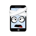 Mobile phone with sad eyes draw illustration