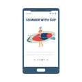 Mobile phone screen with advertise of summer sup surfing a vector illustration