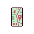 Mobile phone screen with city map in gps navigation and pinpoints of location Royalty Free Stock Photo