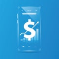 The mobile phone screen displays a notification of the dollar price adjustment in the stock market or the world market. Royalty Free Stock Photo