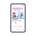 Mobile phone screen with girl subscriber and beauty blogger a vector illustration