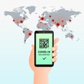Mobile phone screen and vaccination pass with QR code Royalty Free Stock Photo