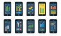 Mobile phone screens with data visualizations Royalty Free Stock Photo