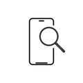 Mobile phone search outline icon. linear style sign for mobile concept and web design. Smartphone and magnifying glass simple line