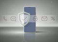 Mobile phone with security icons collection and shield for protection and privacy. Vector illustration Royalty Free Stock Photo