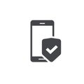 Mobile phone security protection vector icon, line outline art smartphone protected with shield sign, cellphone