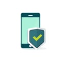 Mobile phone security shield protection vector illustration