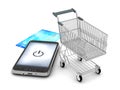 Mobile phone, shopping cart and credit card