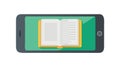Mobile phone showing an open book, for mobile learning and reading, vector design Generative AI Royalty Free Stock Photo