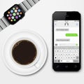 Mobile phone, smart watch and coffee cup