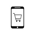 Mobile phone or smartphone with cart icon vector Online shopping concept. for graphic design, logo, web site, social media, mobile Royalty Free Stock Photo