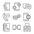 Mobile phone or smartphone electronic technology device line style icons set Royalty Free Stock Photo