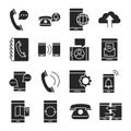Mobile phone or smartphone electronic technology device silhouette style icons set Royalty Free Stock Photo