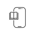 Mobile phone specification line icon. Smartphone functions and apps sign, online reading badge. eps 10