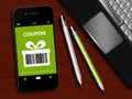 Mobile phone with spring discount coupon, laptop and office tool