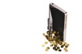 Mobile phone strongbox and gold on white background.3D illustration