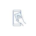 Mobile phone surface disinfection thin line icon.