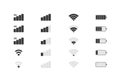 Mobile phone system icons. Wifi signal strength, battery charge level. Vector illustration.