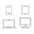 Mobile phone, tablet, laptop and desktop computer outline icons Royalty Free Stock Photo